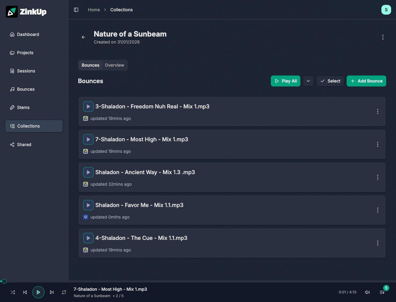 Collections organized by album and project
