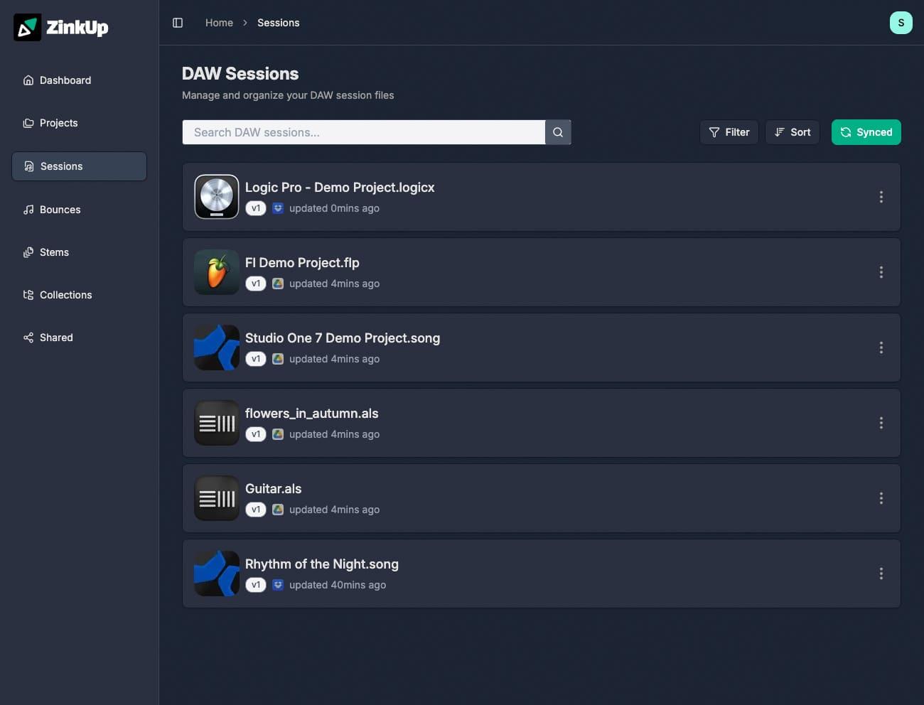 DAW session detection scanning cloud storage
