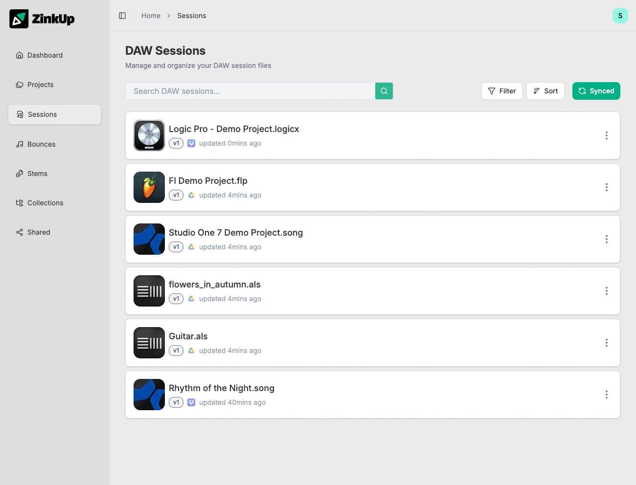 DAW session detection scanning cloud storage