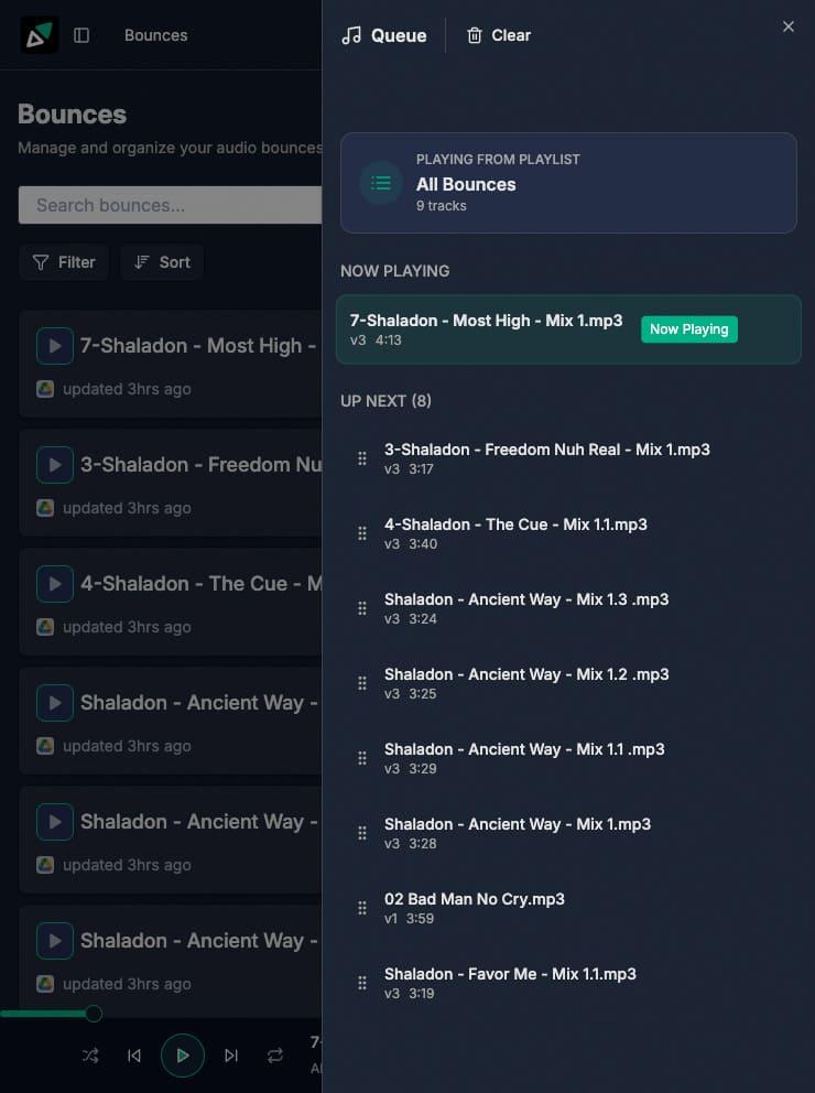 Universal music player with queue