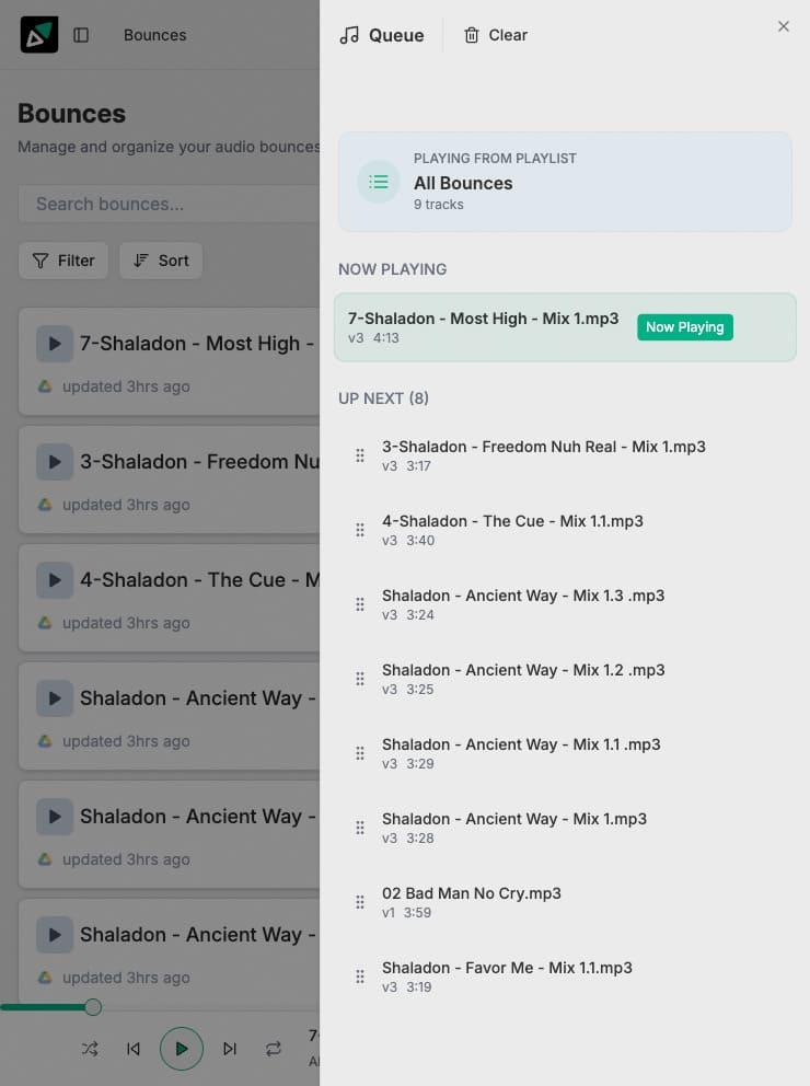Universal music player with queue