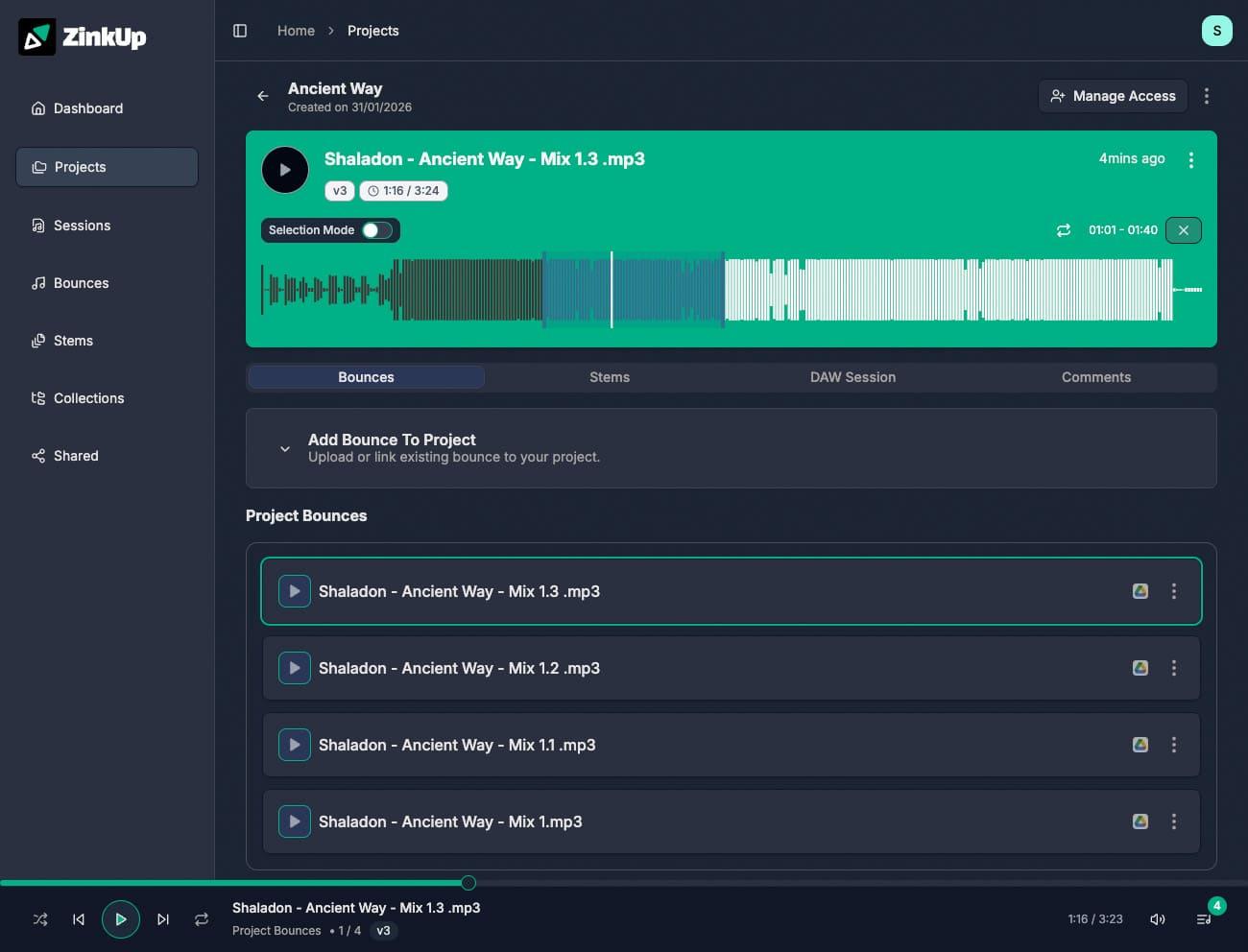 Project bounces with mixes and demos