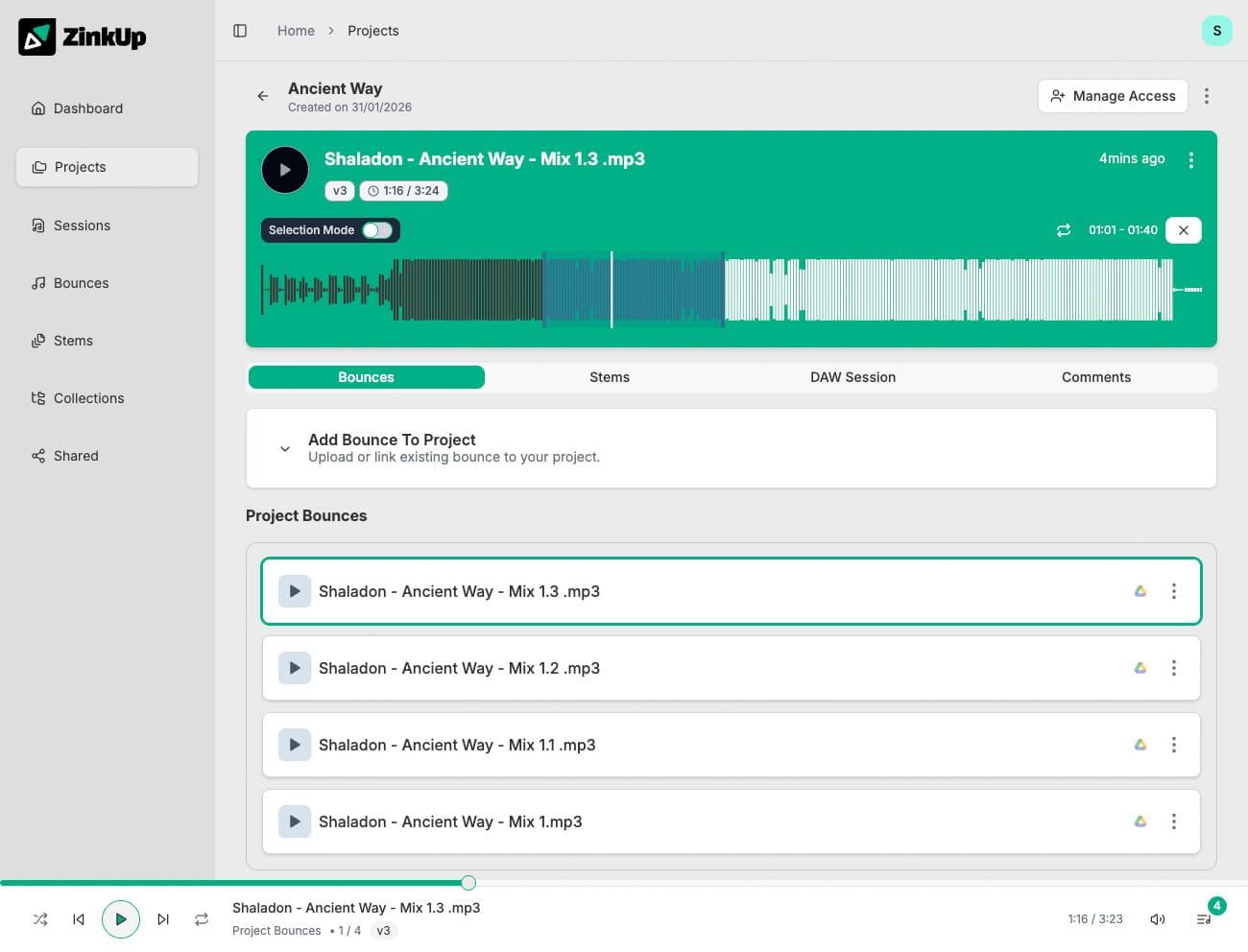 Project bounces with mixes and demos